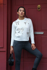Embellished Wool Blend Pullover - Off-White