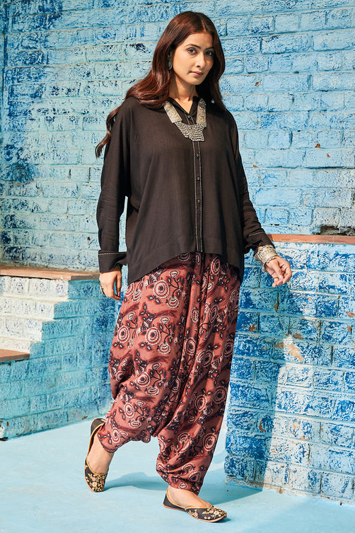 Solid Rayon Asymmetric Kurta Dhoti Set