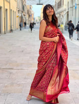 Red Banarasi Silk Saree with Jacquard Weaving - Premium Varanasi Silk