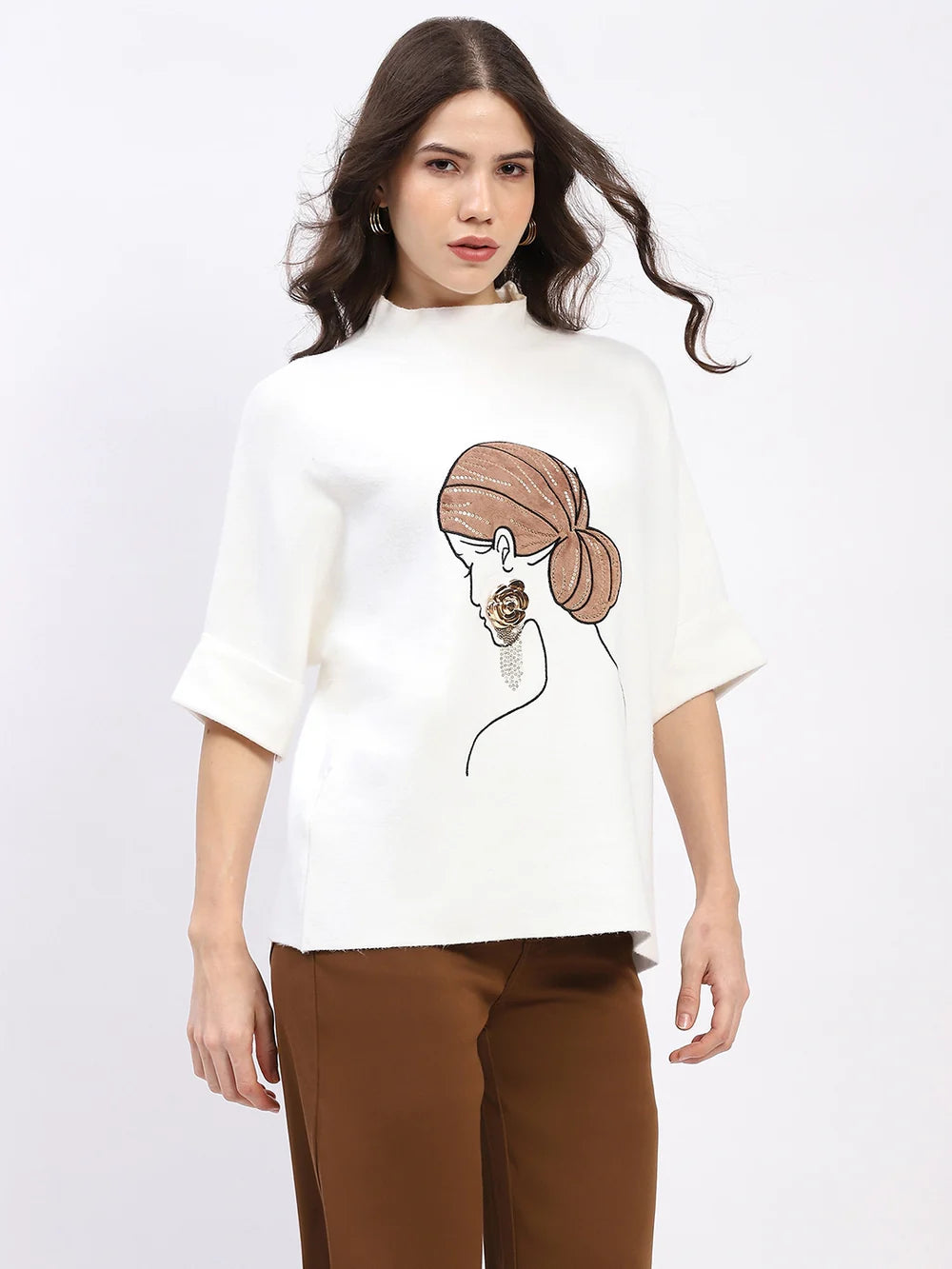 Off-White Embroidered Kimono-Sleeve Pullover