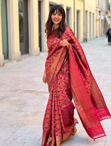 Red Banarasi Silk Saree with Jacquard Weaving - Premium Varanasi Silk