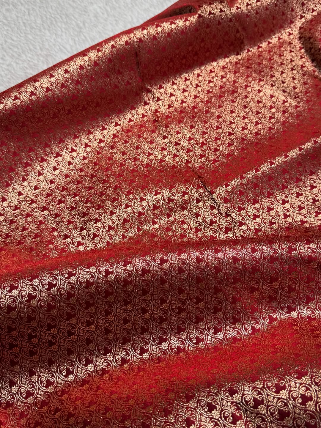 Classic Red Banarasi Silk Saree with Pure Golden Zari Buta & Floral Border