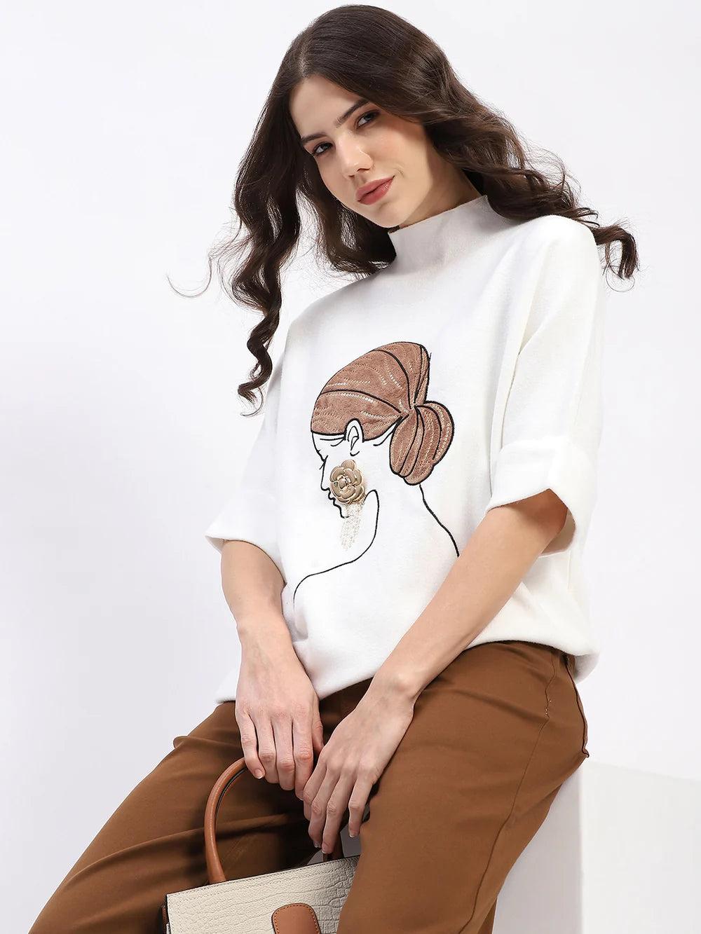 Off-White Embroidered Kimono-Sleeve Pullover