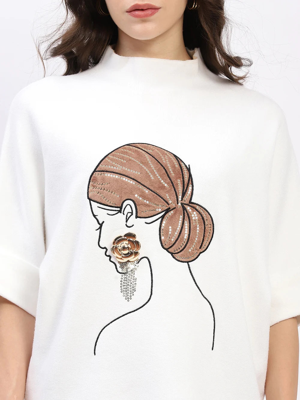 Off-White Embroidered Kimono-Sleeve Pullover