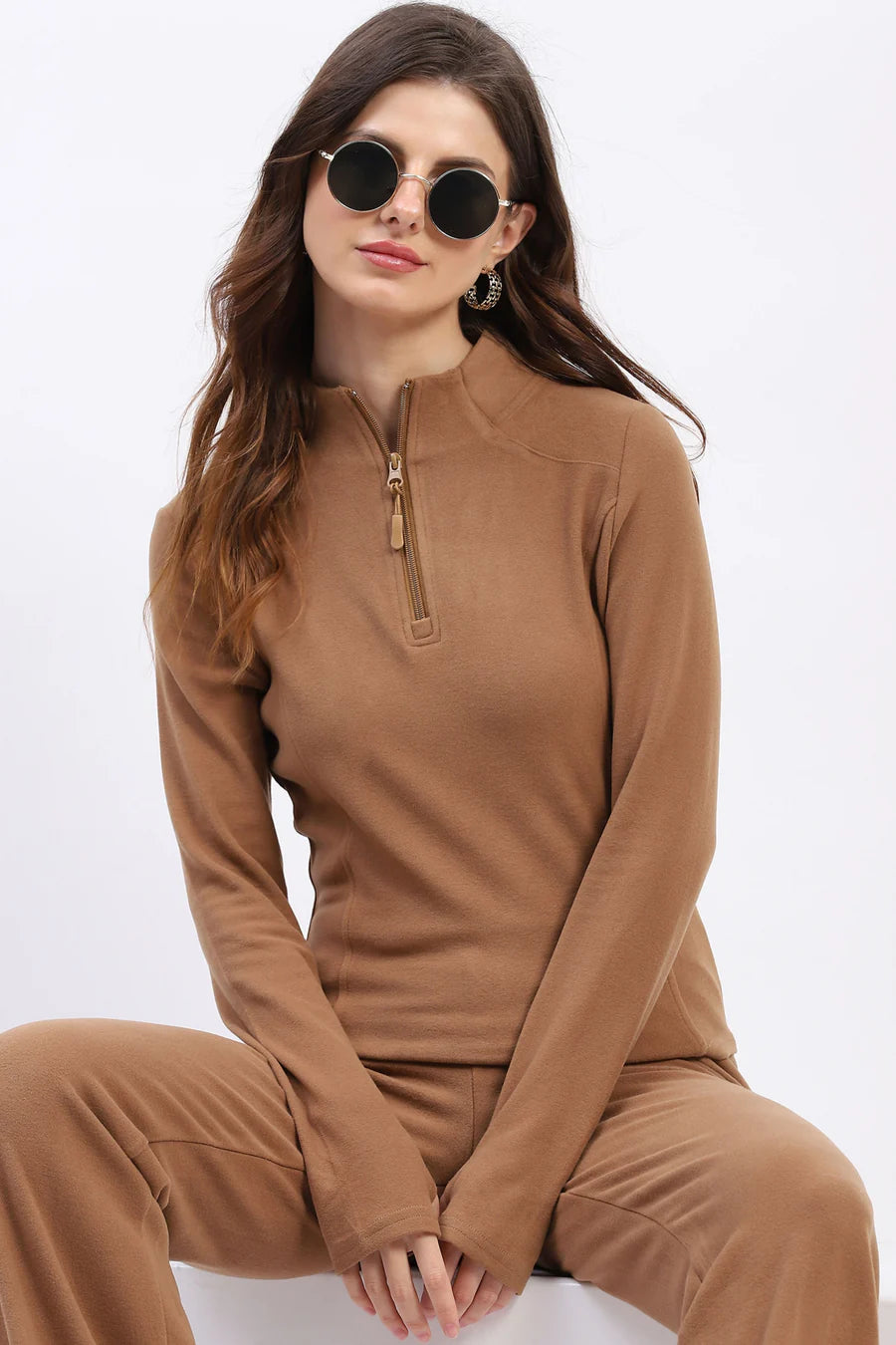 Beige Rayon Blend Bootcut Co-ord Set