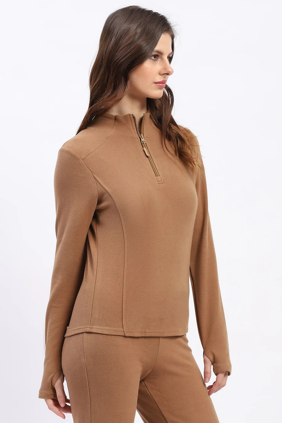 Beige Rayon Blend Bootcut Co-ord Set