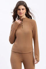 Beige Rayon Blend Bootcut Co-ord Set