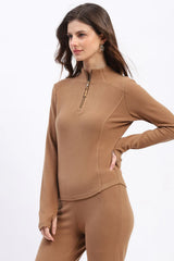 Beige Rayon Blend Bootcut Co-ord Set