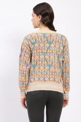 Multicolor Geometric V-Neck Pullover
