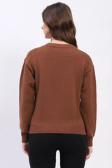 Brown Floral Embellished Winter Pullover