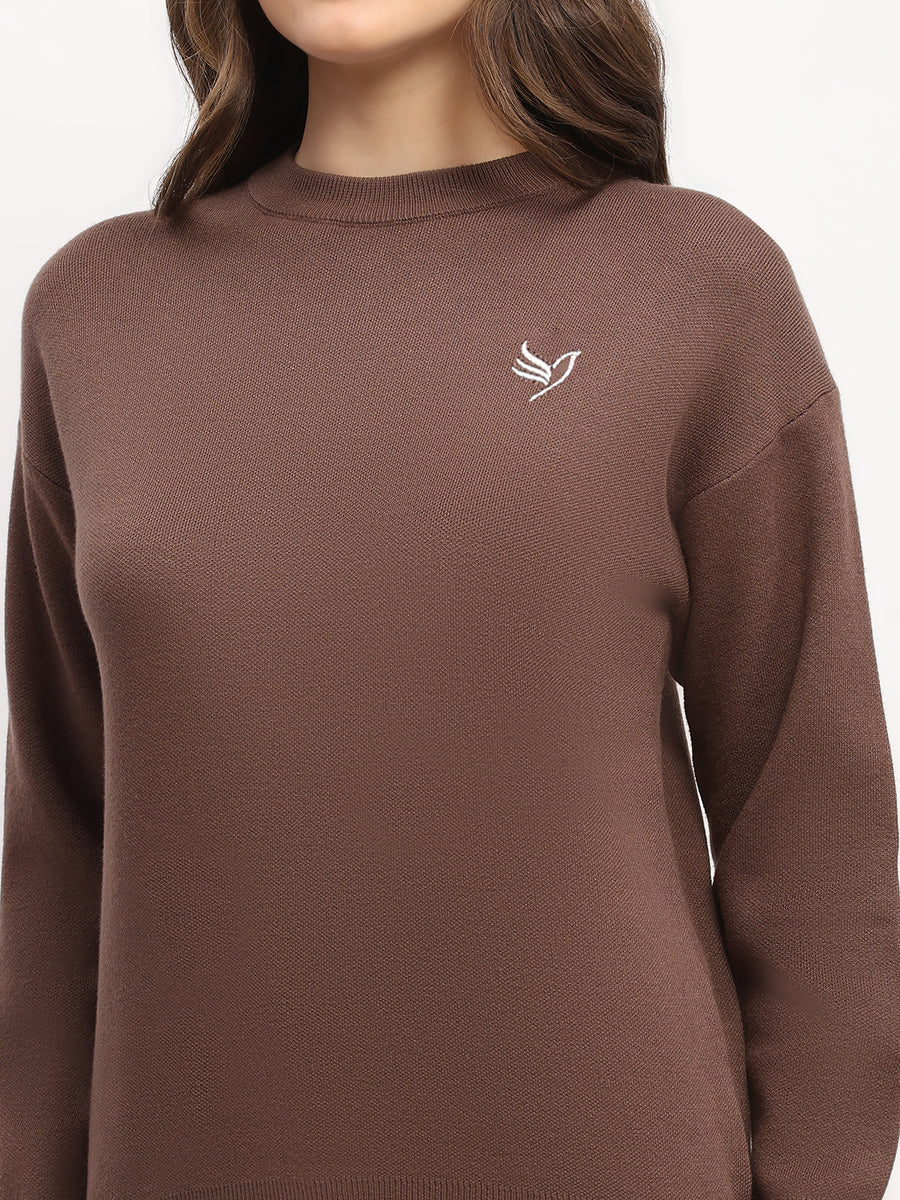 Brown Embroidered Pullover