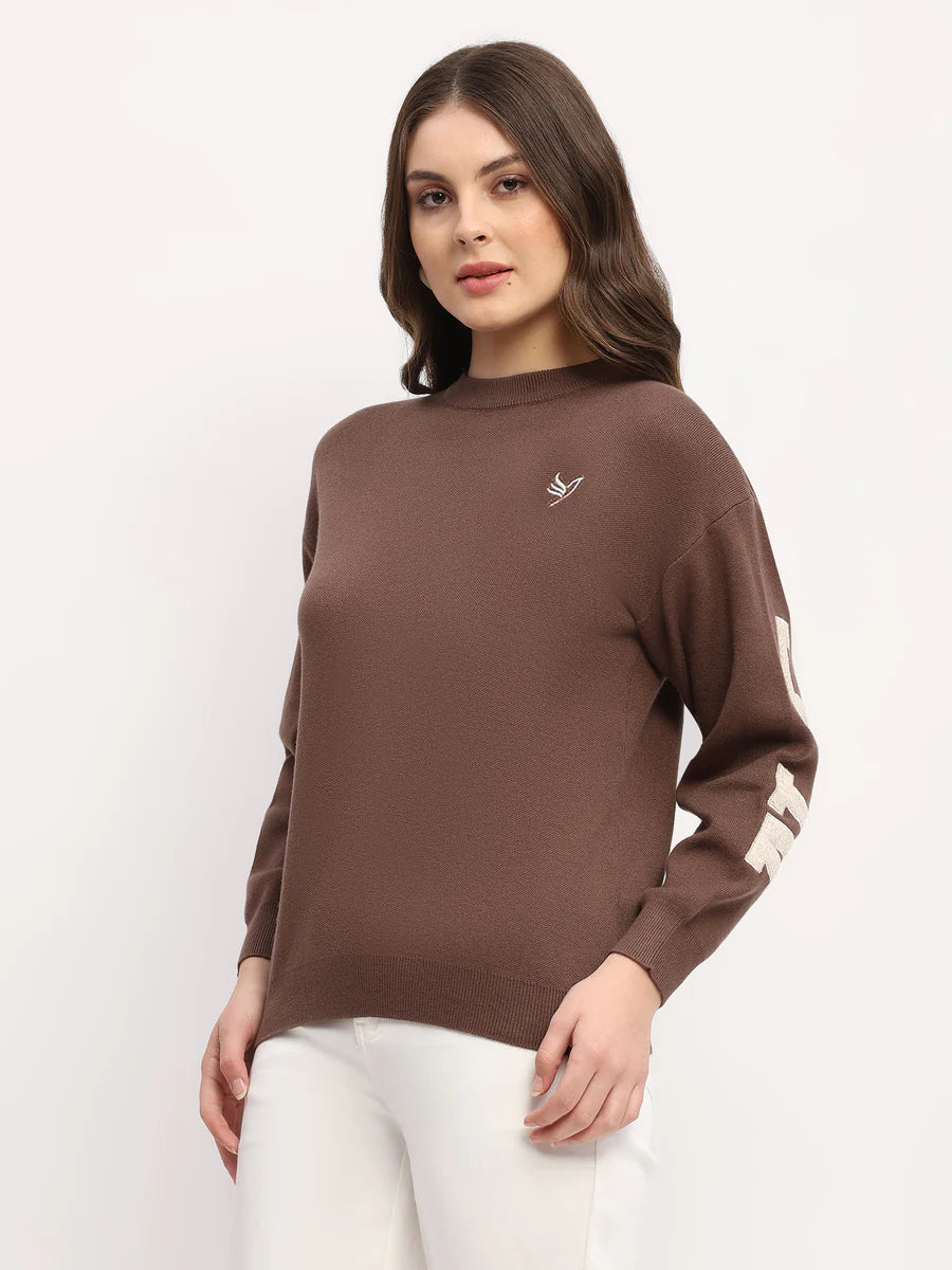 Brown Embroidered Pullover