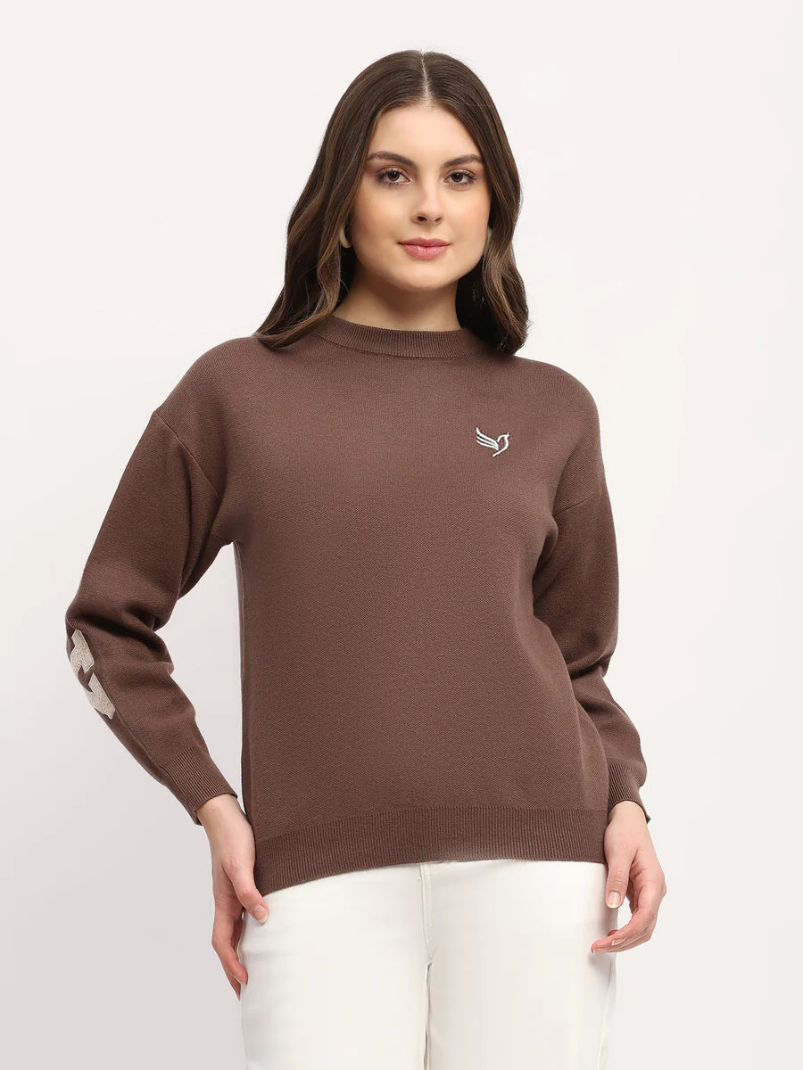 Brown Embroidered Pullover
