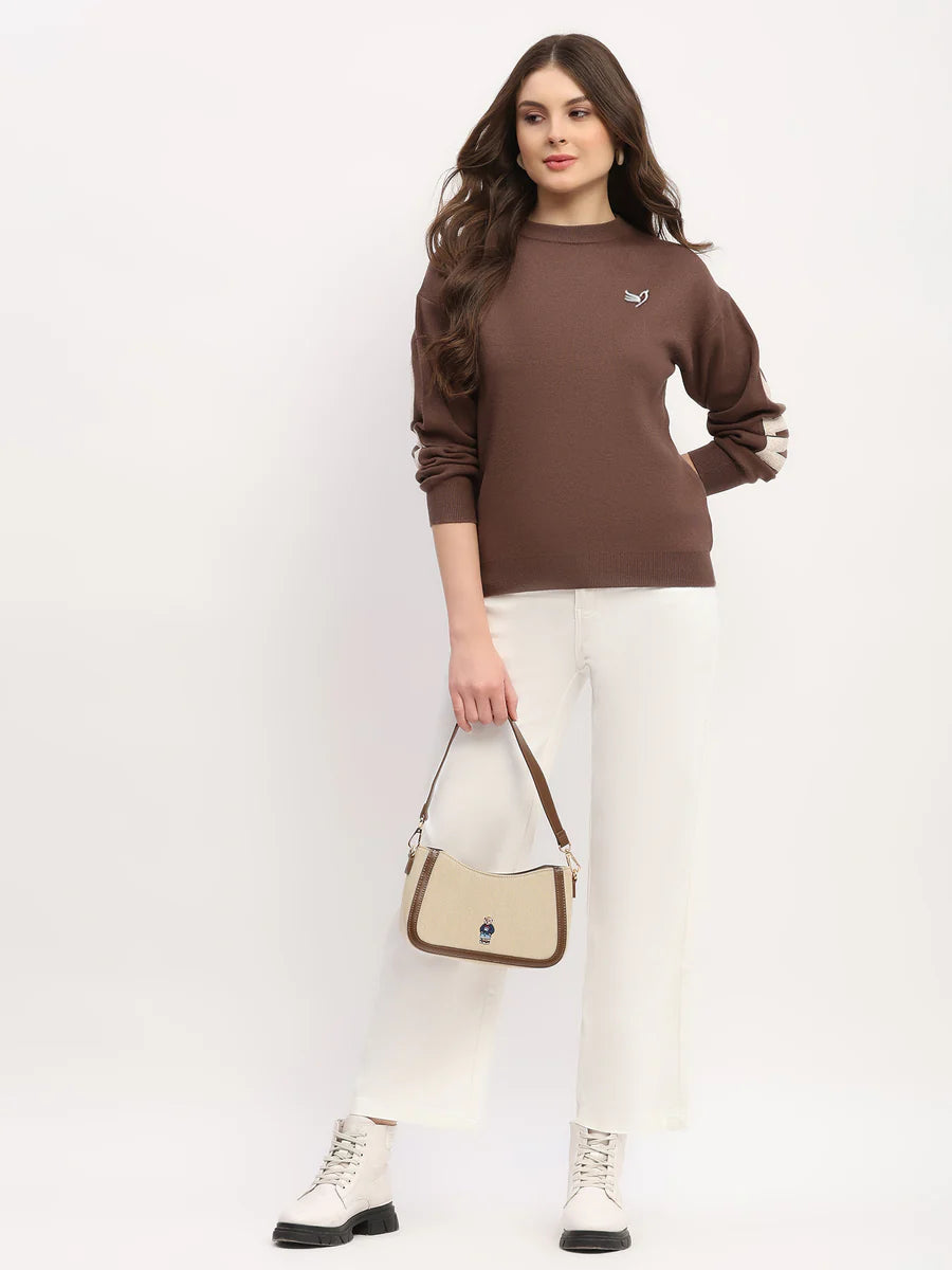 Brown Embroidered Pullover