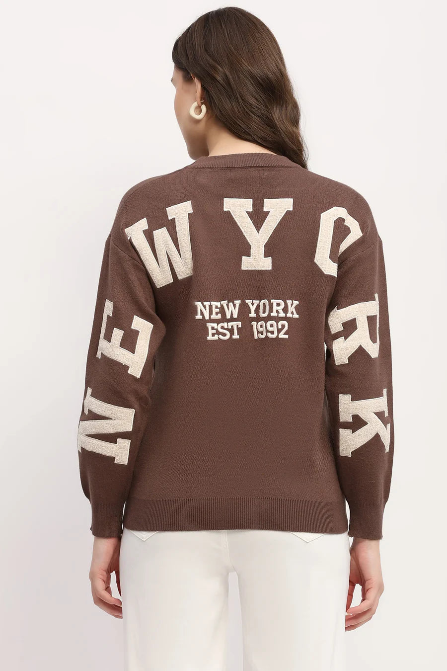 Brown Embroidered Pullover