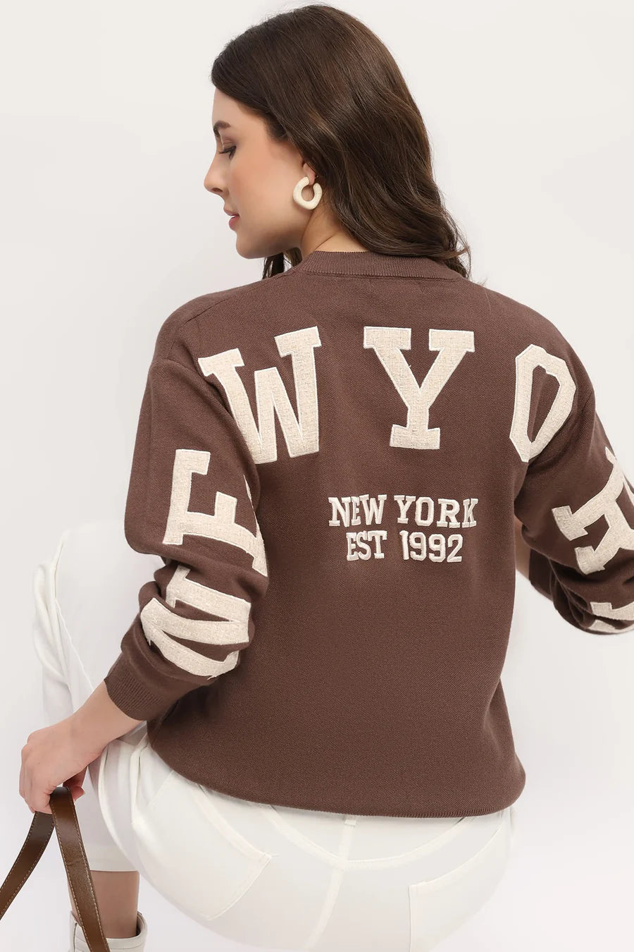 Brown Embroidered Pullover