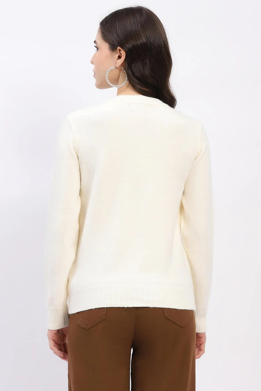 Cream Embellished Wool-Blend Cardigan