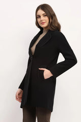 Black Polyester Blend Tailored Coat