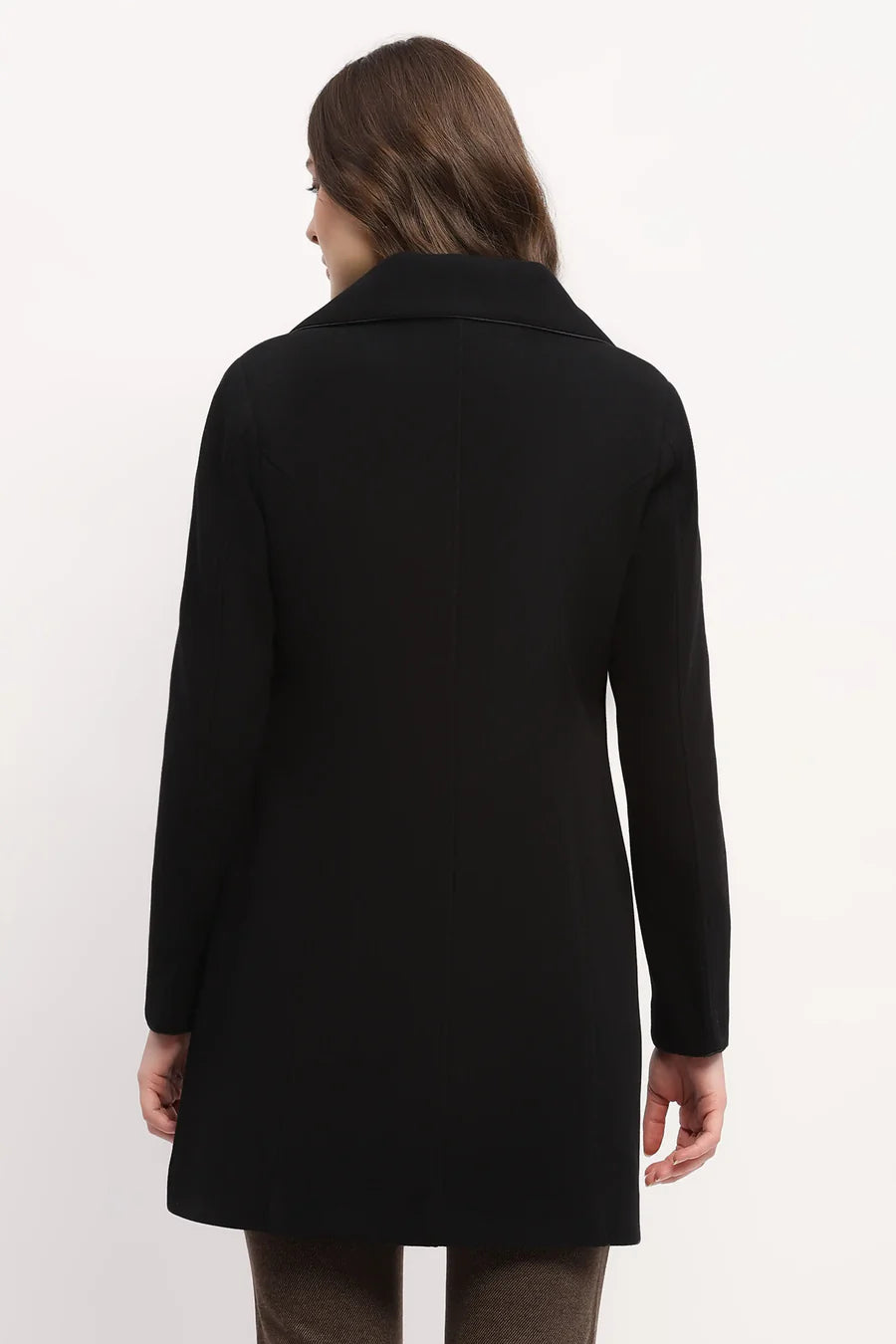 Black Polyester Blend Tailored Coat