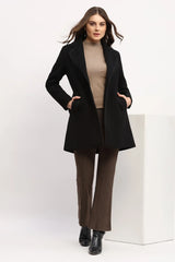 Black Polyester Blend Tailored Coat