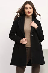 Black Polyester Blend Tailored Coat