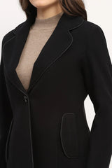 Black Polyester Blend Tailored Coat