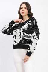Black Monochrome Embellished Wool-Blend Pullover