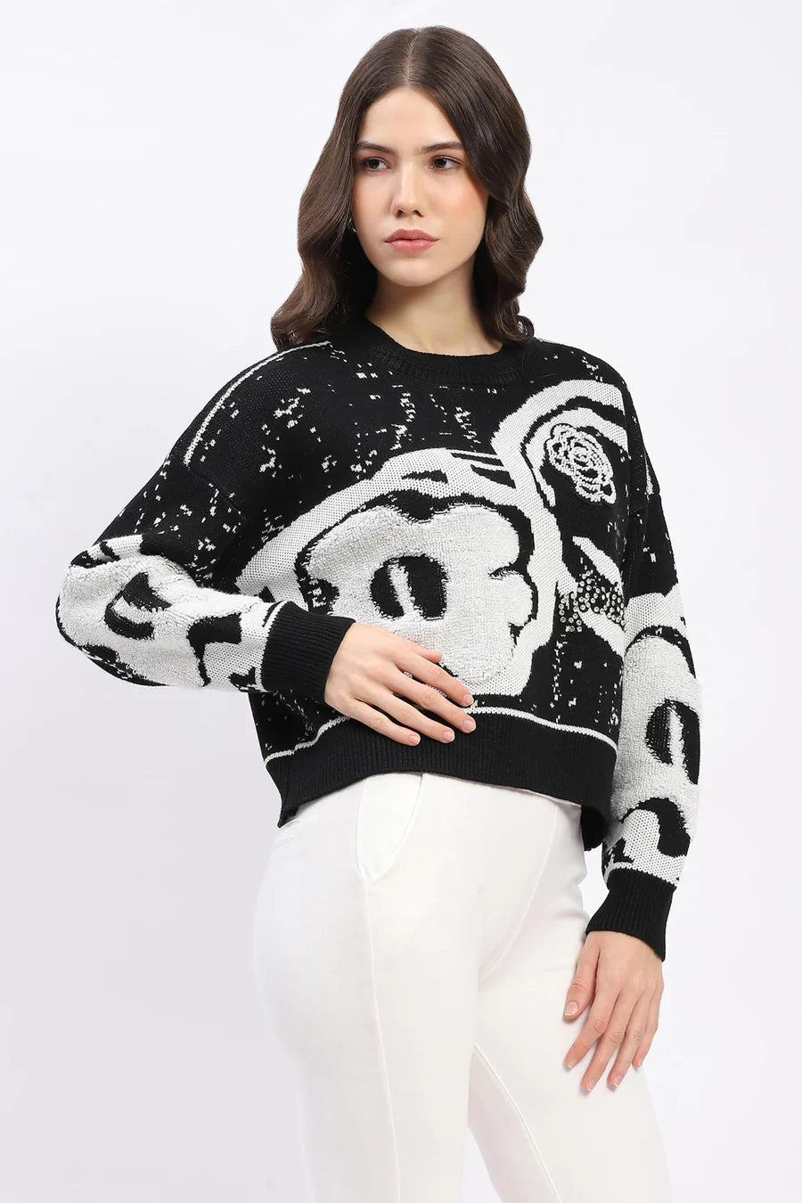 Black Monochrome Embellished Wool-Blend Pullover