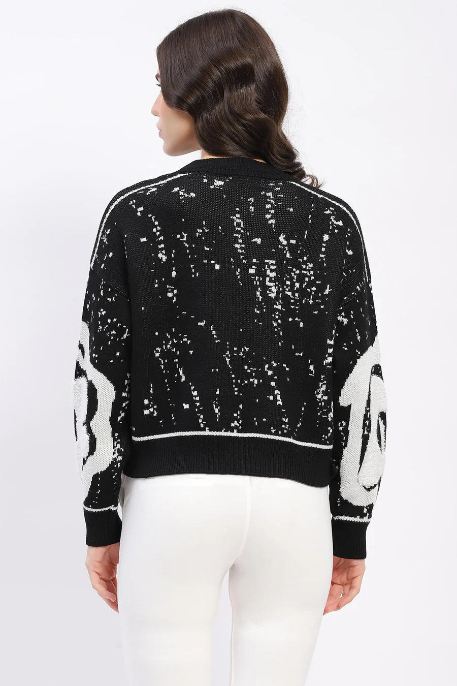 Black Monochrome Embellished Wool-Blend Pullover