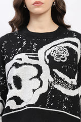 Black Monochrome Embellished Wool-Blend Pullover