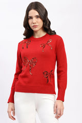 Embellished Sequin & Bead Pullover - Red