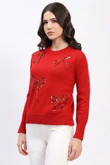 Embellished Sequin & Bead Pullover - Red