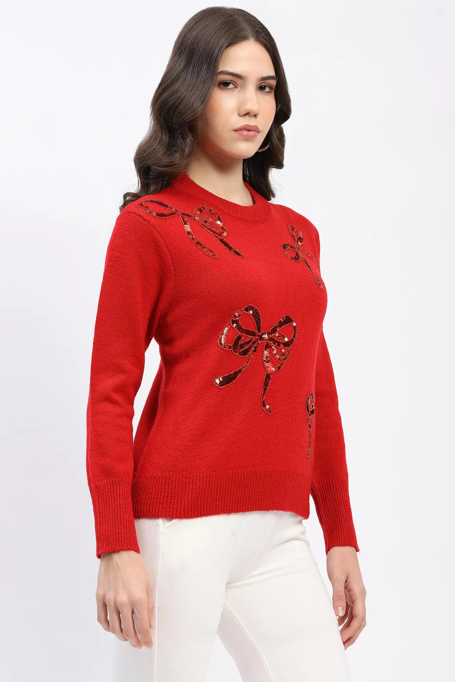 Embellished Sequin & Bead Pullover - Red