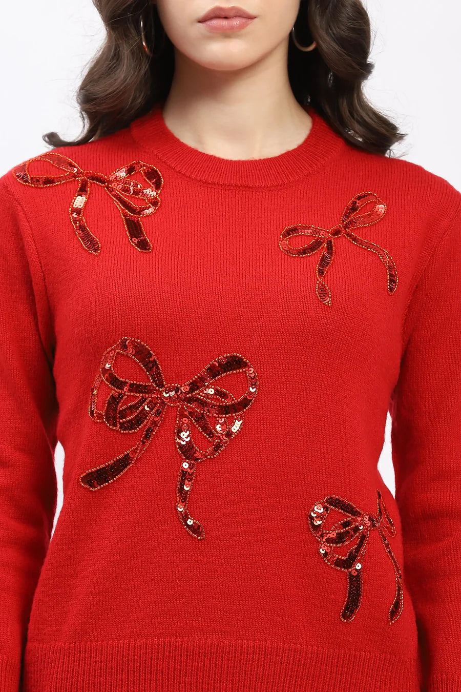Embellished Sequin & Bead Pullover - Red