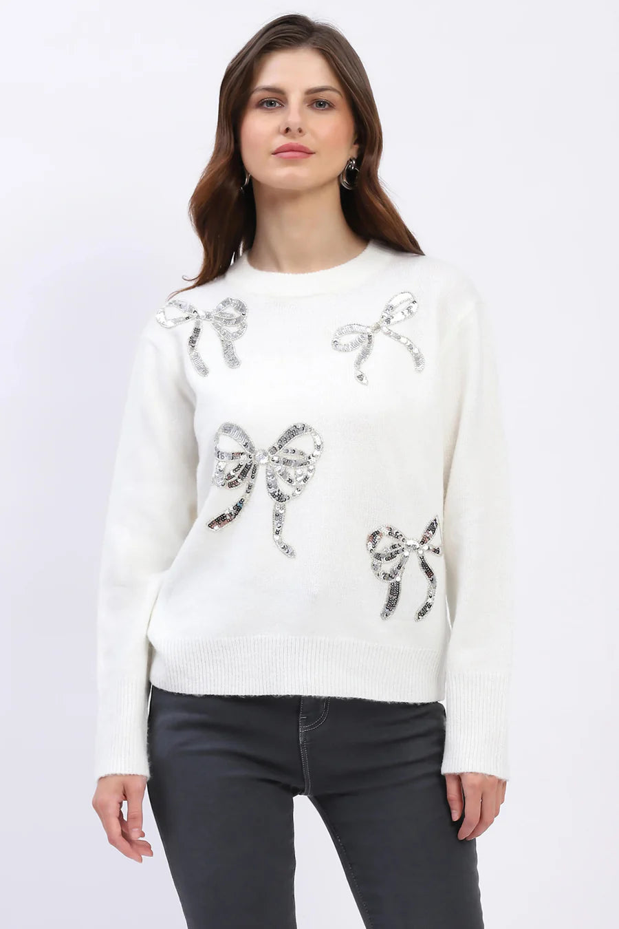 Embellished Wool Blend Pullover - Off-White
