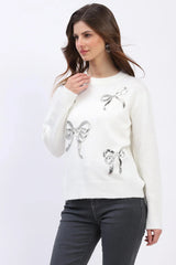 Embellished Wool Blend Pullover - Off-White