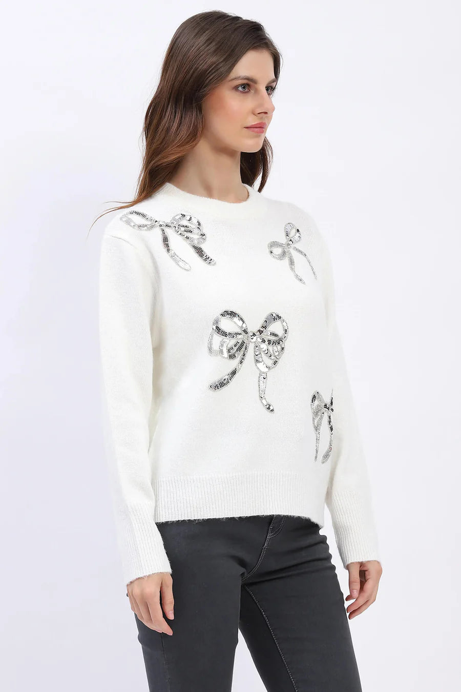 Embellished Wool Blend Pullover - Off-White