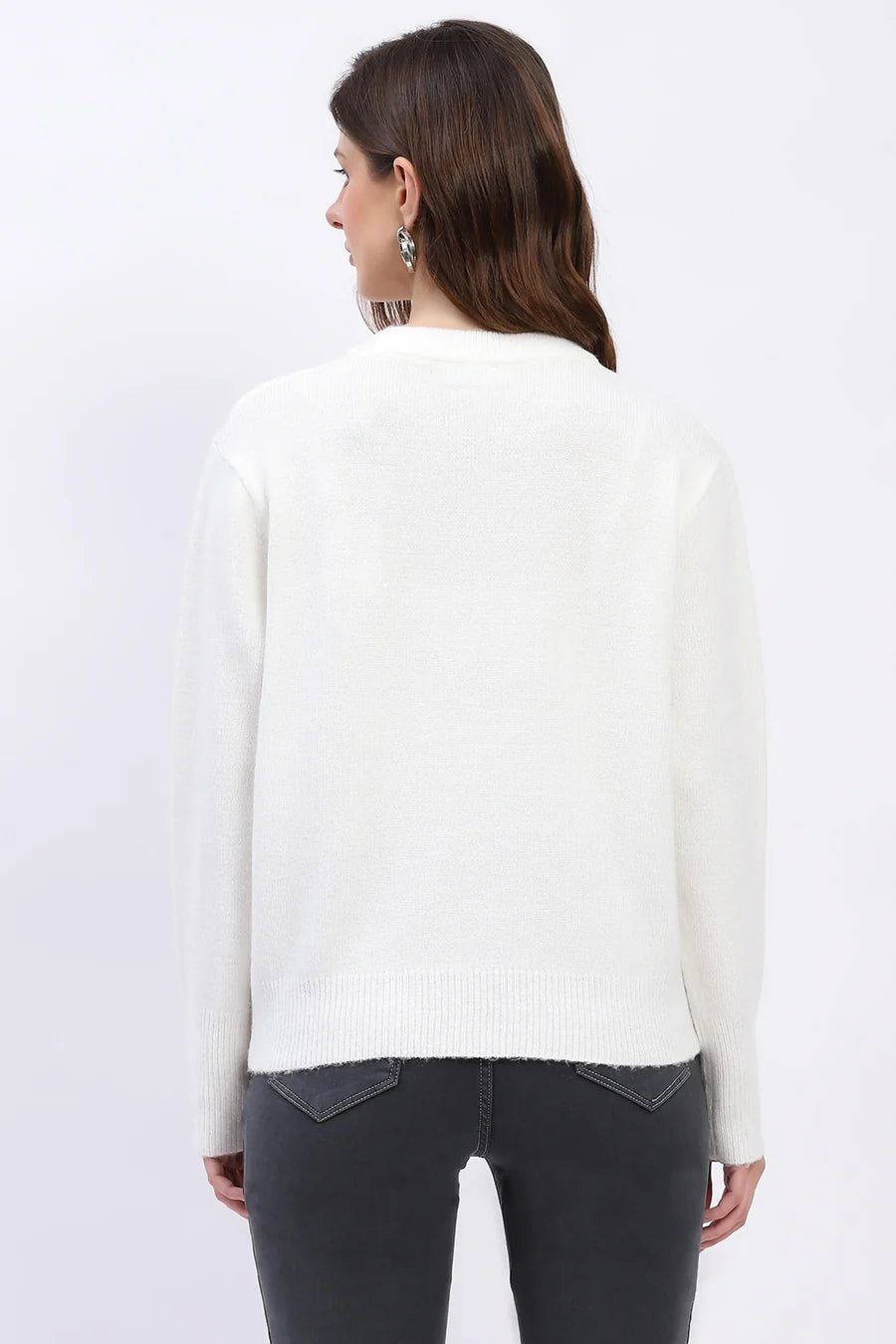 Embellished Wool Blend Pullover - Off-White