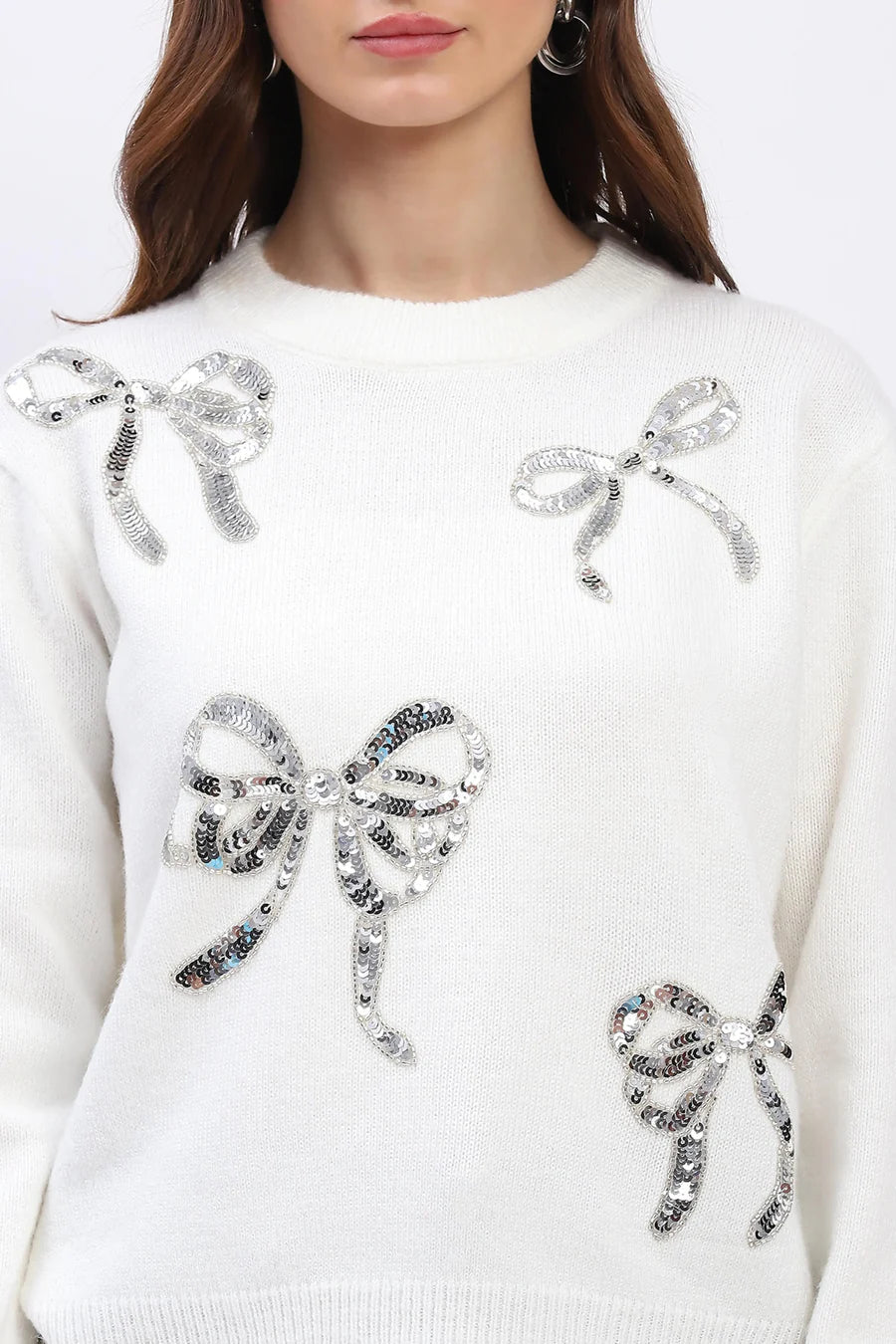 Embellished Wool Blend Pullover - Off-White