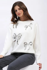 Embellished Wool Blend Pullover - Off-White