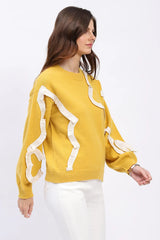 Ribbon Floral Embellished Pullover - Yellow