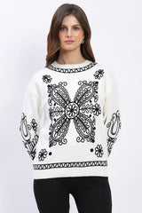 Floral Embroidered Pullover - Off-White