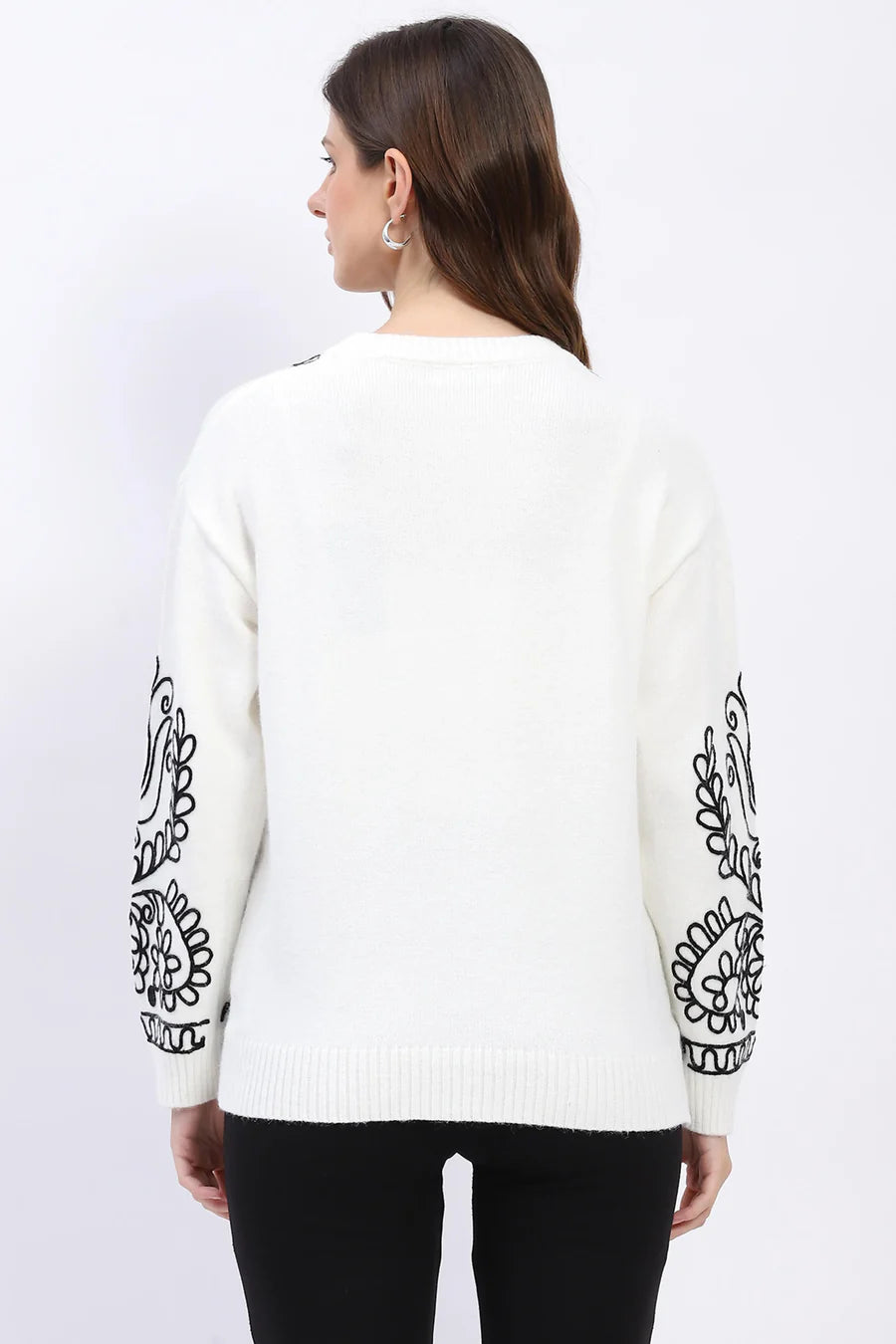 Floral Embroidered Pullover - Off-White