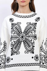 Floral Embroidered Pullover - Off-White