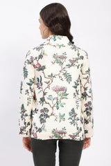 Cream Botanical Print Loose-Fit Cardigan