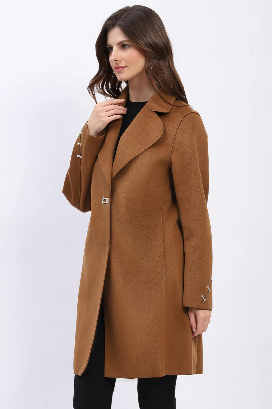 Brown Wool Blend Coat with Chic Detailing
