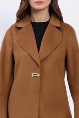 Brown Wool Blend Coat with Chic Detailing