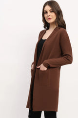Brown Viscose Blend Shawl Collar Shrug