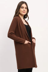 Brown Viscose Blend Shawl Collar Shrug