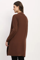 Brown Viscose Blend Shawl Collar Shrug